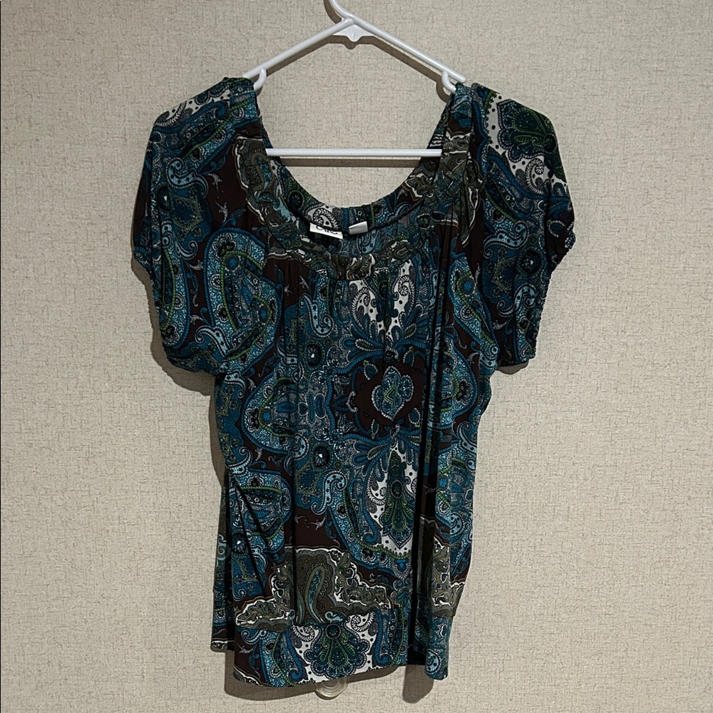 Cato Blue and Green Paisley Blouse